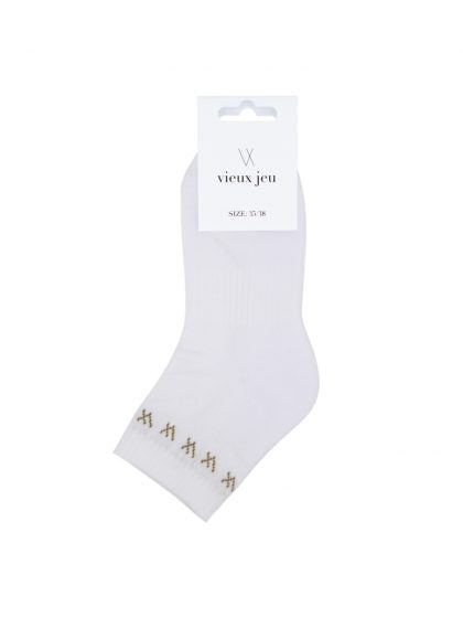 Vieux Jeu Socks Pom Blanc